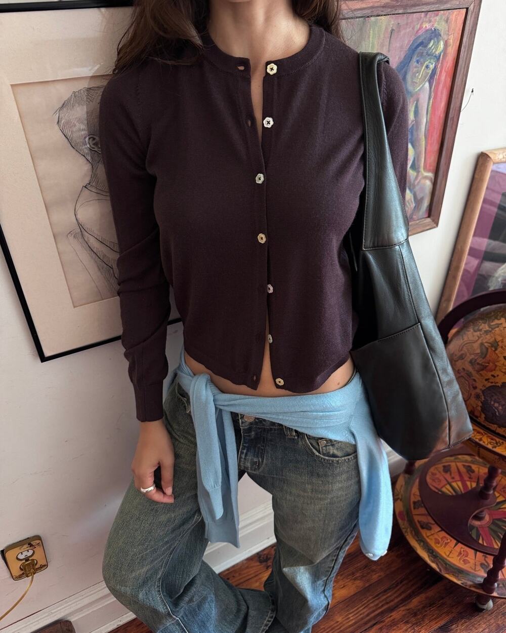Uniform Person Candy Cardigan in Cacao Plum - S